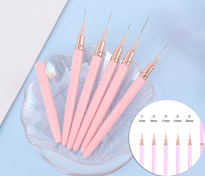 Pinceau à manche métallique rose pour nail art, à poils plats en nylon, pour dessin fin et détails floraux - Product Image 5