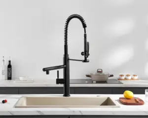 TOP 1 Stainless Steel Black Kitchen Sink Faucet Pull Out Down Spring Single Handle Deck Mounted Brass Mixer Tap Torneira Gourmet