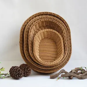 Rattan Woven Gift Household Fruit Iron Storage Bakery Bread Fruits Oval Organizer Baskets