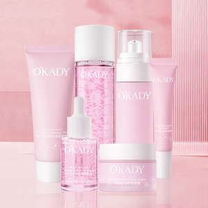 Logo personnalisé Soin de la peau éclaircissant à la fleur de pêcher rose <span class=keywords><strong>Ensemble</strong></span> de soins de la peau anti-rides blanchissant au nicotinamide - Product Image 3