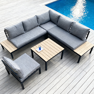 Promozione: Set <span class=keywords><strong>Divano</strong></span> <span class=keywords><strong>da</strong></span> Giardino Moderno in Acciaio a 5 Pezzi, <span class=keywords><strong>Divano</strong></span> Angolare a L con Tavolo per Giardino, Patio, Cortile, <span class=keywords><strong>Balcone</strong></span> - Product Image 2