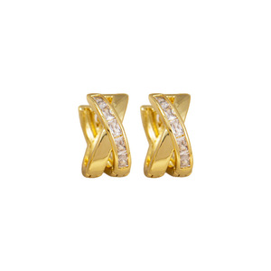 Geometric Hoop <b>Earrings</b> With Zircon Bezel Setting For Women Gift Jewelry EKA-120 - Product Image 5