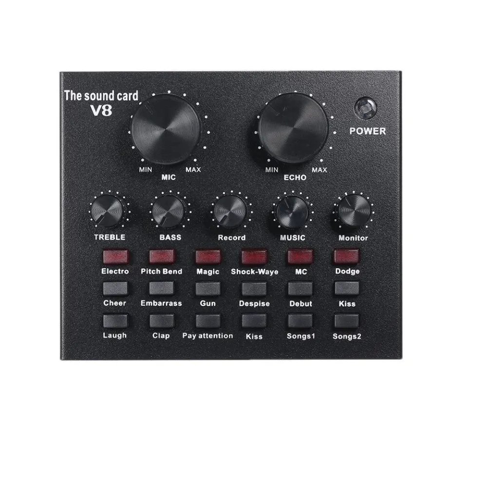 External Mixing Sound Card V8 With 6 Modes 18 Sound Effects Audio Interface and Earphone for BroadcastingLive Broadcast