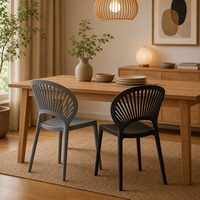 Chaise de salle à manger empilable en plastique de style nordique moderne avec dossier en forme de soleil, sans accoudoirs, idéale pour les restaurants de parcs et centres commerciaux