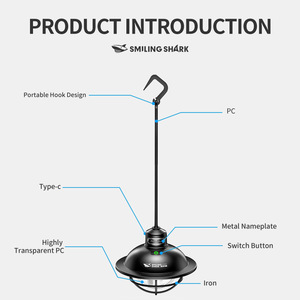 Lampe suspendue LED rechargeable par USB, lumière douce pour le camping en plein air, Smiling Shark - Product Image 2