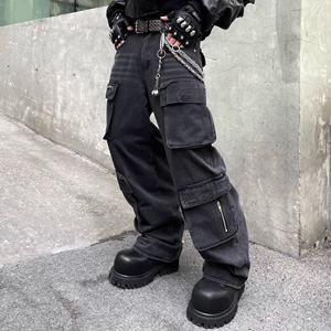 Pantalones vaqueros rectos holgados Unisex American Retro Street Multi-Pocket Bomber <span class=keywords><strong>Cargo</strong></span> Pants Casual Denim Fabric Washed para otoño - Product Image 6