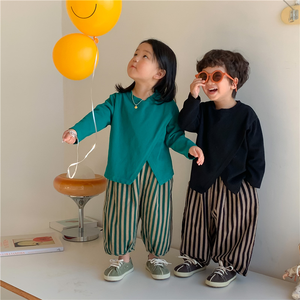 2024 enfants printemps et automne coton et <span class=keywords><strong>lin</strong></span> bande verticale bloomers style ample <span class=keywords><strong>pantalon</strong></span> à neuf points pantalons décontractés - Product Image 4