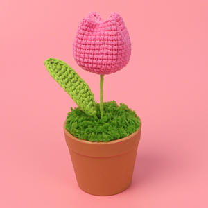 Popular graduación individual/<span class=keywords><strong>doble</strong></span>/triple cabeza ganchillo flor lana hilo simulación pequeño tulipán planta en maceta hogar Oficina Escritorio - Product Image 3