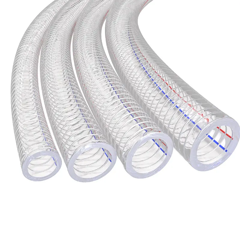 Mangueira reforçada em espiral com fio de aço transparente em PVC, tubo de água de plástico anticongelante espessado, tubo de sucção a vácuo de pressão negativa