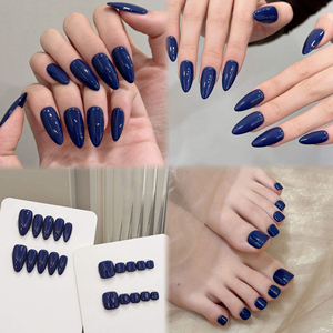 OEM ODM Vente en gros Faux <span class=keywords><strong>ongles</strong></span> à presser faits main, <span class=keywords><strong>bleu</strong></span> <span class=keywords><strong>marine</strong></span> uni, forme amande, <span class=keywords><strong>ongles</strong></span> carrés pour les orteils, brillants, réutilisables - Product Image 3