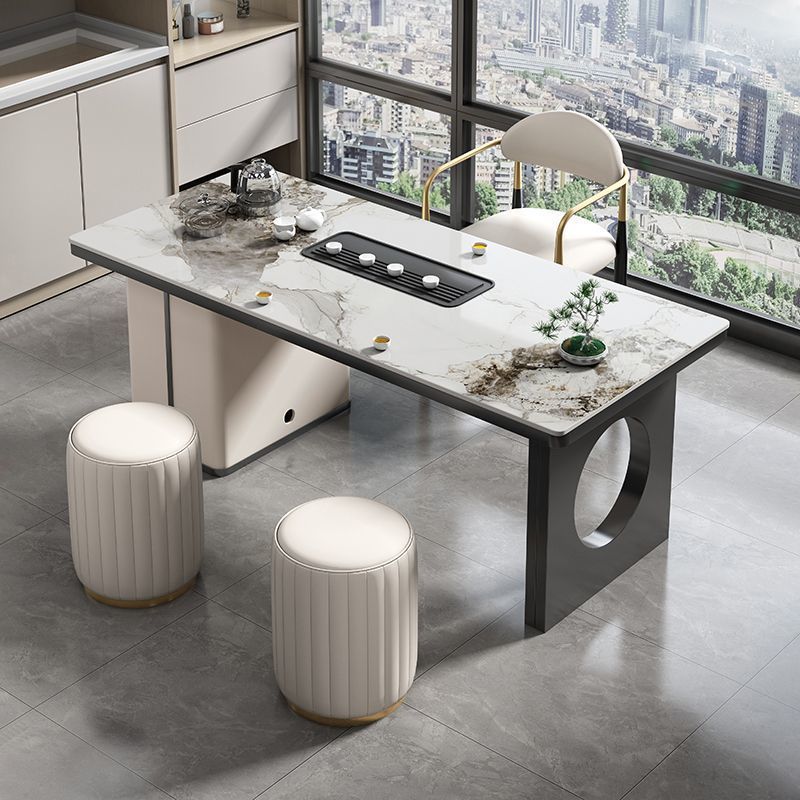 1 stone slab tea table, 2 light luxury chairs, and 2 round stools
