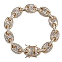 Bracelet chaîne nez de cochon 12 mm en zircon coloré, style hip-hop pour homme, plaqué laiton, fermoir personnalisé, maillons en zircon cubique