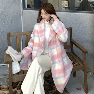 2023 automne et <span class=keywords><strong>hiver</strong></span> <span class=keywords><strong>Amazon</strong></span> chaud en ligne rouge Plaid laine <span class=keywords><strong>manteau</strong></span> femmes nouvelle haute qualité longueur moyenne Plaid <span class=keywords><strong>manteau</strong></span> veste - Product Image 2