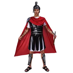 Oude Gladiator Prestaties Halloween Party Kostuum Met Rode Cape Warrior Kleding Voor Mannen