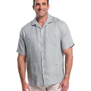 Camisa <span class=keywords><strong>Guayabera</strong></span> personalizada del fabricante para hombre, camisa de vacaciones de lino 100% con diseño plisado, cuello cubano de cuatro bolsillos para ropa de verano - Product Image 1