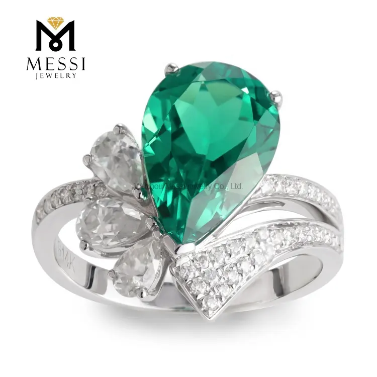 Messi Jewelry-anillo de compromiso con piedra grande para mujer, verde esmeralda, lujoso, estilo bohemio, boda