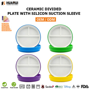 <span class=keywords><strong>Assiette</strong></span> en céramique personnalisée à 3 compartiments <span class=keywords><strong>avec</strong></span> manchon d'aspiration en silicone, <span class=keywords><strong>assiette</strong></span> à compartiments en porcelaine pour aliments - Product Image 5