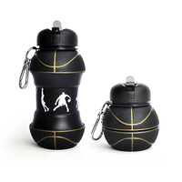 Mug de voyage sportif pliable en silicone, anti-fuite, réutilisable, sans BPA, grande capacité 550 ml, motif dessin animé, logo personnalisé, portable