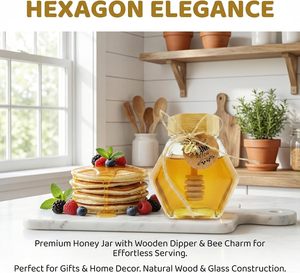 Tarros de miel hexagonales de vidrio de 3.38 oz (100 ml) para bodas, baby showers y recuerdos de fiesta - Product Image 3