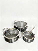Ensemble de 6 casseroles Diamond Shield avec couvercles en verre trempé, poignées anti-chaleur, revêtement céramique, compatible induction