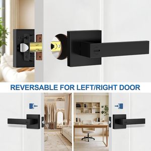 Poignée de porte carrée noire mate avec serrure à levier, sans clé, pour intérieur, réversible pour portes à ouverture gauche ou droite - Product Image 6
