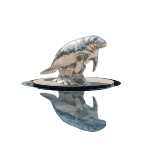 Sculpture de manatee en acier inoxydable poli miroir, statue de vache marine pour jardin extérieur, parc, hôtel, décoration aquatique - Product Image 1