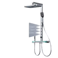 Ensemble de douche cascade gris anthracite à quatre modes avec mitigeur eau chaude et froide en laiton et plateau de rangement pour salle de bain