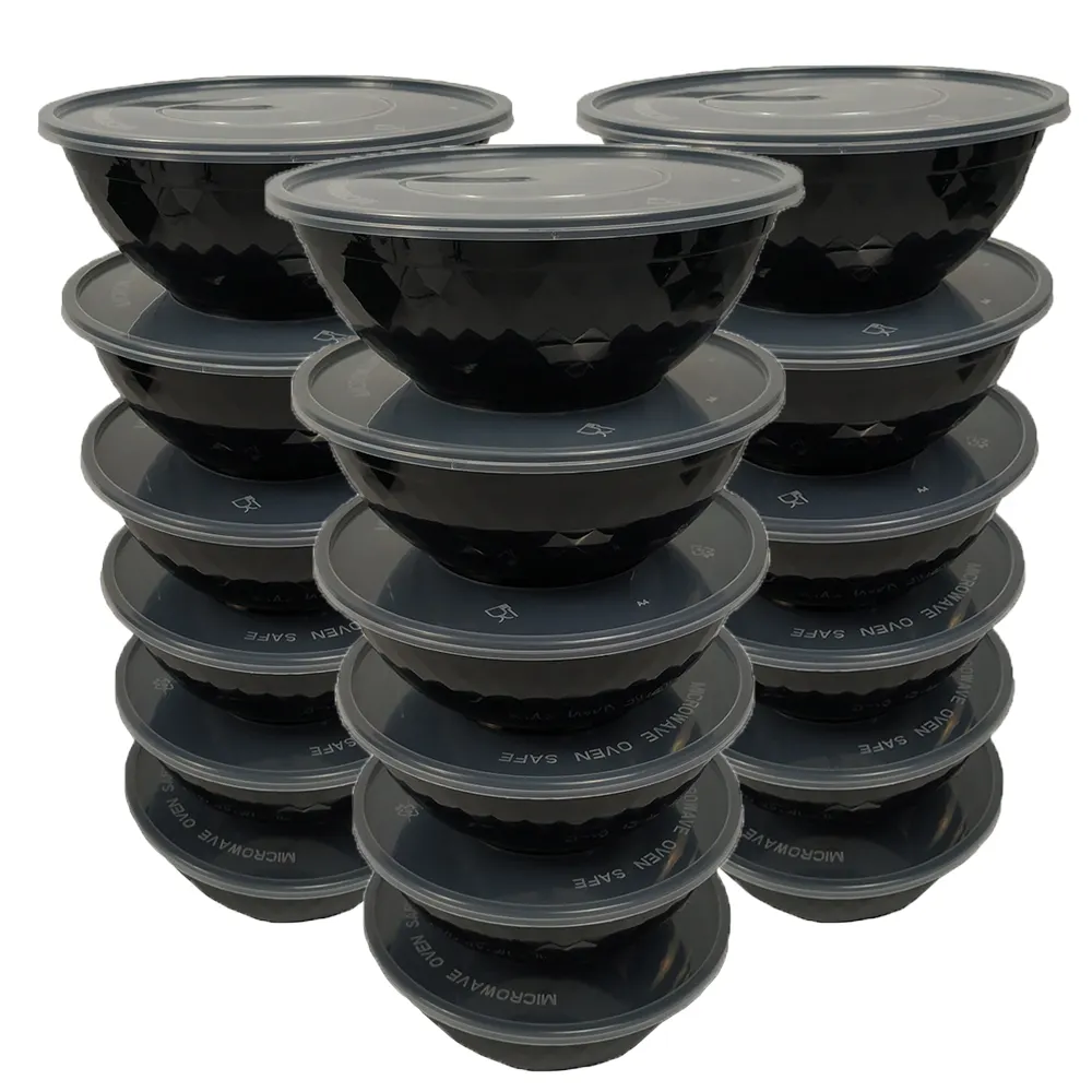 Zwart/Wit/Helder 1050Ml/35 Oz Wegwerp Plastic Voedsel/Salade/Noodle Bowls Maaltijd Prep met Deksel Groothandel Leverancier