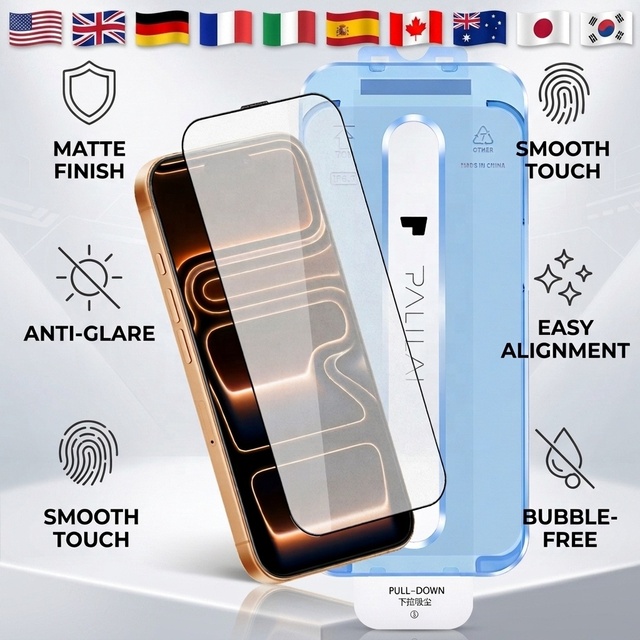AG Matte Tempered Glass Screen Protector Ultra Grip Guard for iPhone 17 16 15 14 13 12 Pro Max Dust Removal Kit