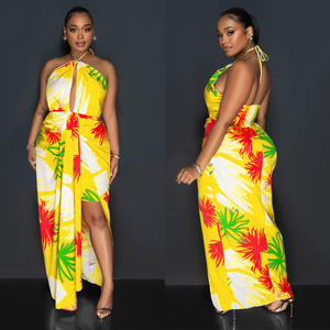 C6921 Femmes mode européenne américaine dos nu à lacets imprimé longue longueur au sol pour quotidien transfrontalier pour AliExpress <span class=keywords><strong>Amazon</strong></span> - Product Image 3