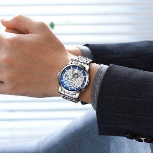 Men's Luxury Fashion Hip Hop Alloy Case Stainless Steel Band <b>Automatic</b> Mechanical Watch <b>Chronograph</b> Sapphire Crystal Dial - Product Image 1