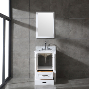 Modern White Wooden Freestanding Bathroom <b>Vanity</b> Ceramic Basin Cabinet with White Frame <b>Mirror</b> for <b>Small</b> Spaces and Kitchen Use - Product Image 2