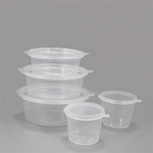 Gobelets à sauce jetables ronds en plastique transparent de différentes tailles, recyclables, 1 oz, 2 oz, 3 oz, 4 oz, avec couvercle - Product Image 1