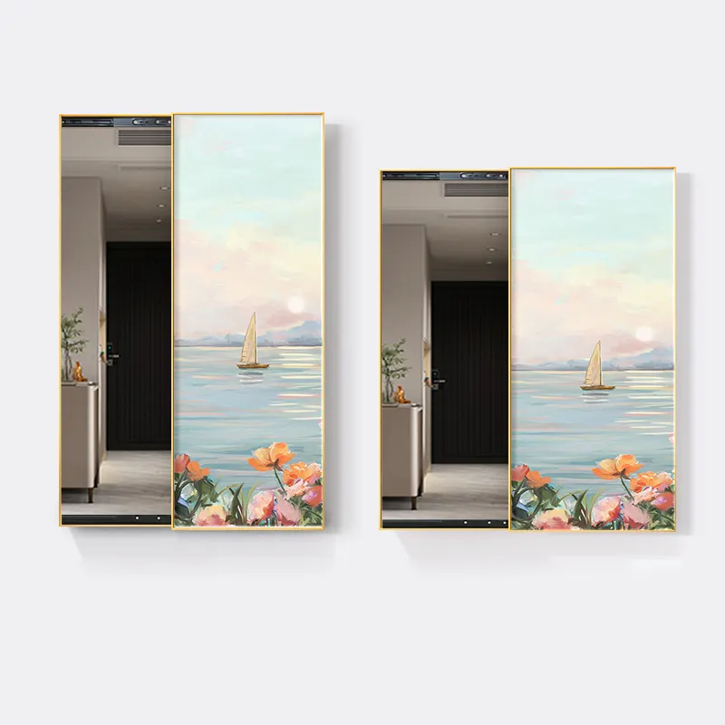 Modern Flower Seascape Sliding Door Mirror UV Print Painting Wall Art Still Life Home Goods Decoration for Living Room Bedroom