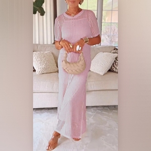 เดรสผู้หญิงคอกลมแขนสั้นลายฉลุพร้อมเดรสซับในแบบไร้สายแฟชั่นใหม่ - Product Image 3