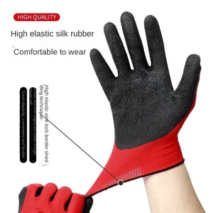 Gants de protection en latex noir givré lisse, élastiques, resserrants, 22 cm, résistants à l'usure, respirants, antidérapants en caoutchouc, avec fil rouge - Product Image 2