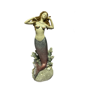 Statuetta in pietra artificiale in poliresina 12 pollici sirenetta su ornamenti statua conchiglia di roccia - Product Image 2