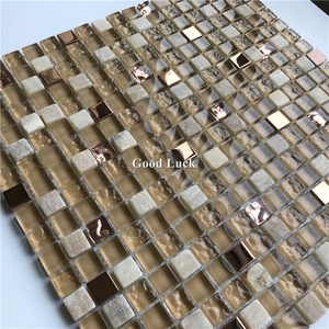 Mosaicos de Vidrio Dorado con Piedra Blanca en Forma de <span class=keywords><strong>Mini</strong></span> Cuadrado para Decoración Interior de Vestíbulos de Hotel, Penthouses, Galerías y Espacios Comerciales - Product Image 5