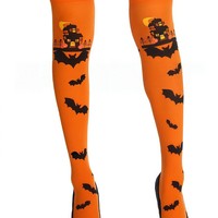 Chaussettes au-dessus du genou en polyester tricoté, respirantes, à séchage rapide, motif chauve-souris, pour fête costumée