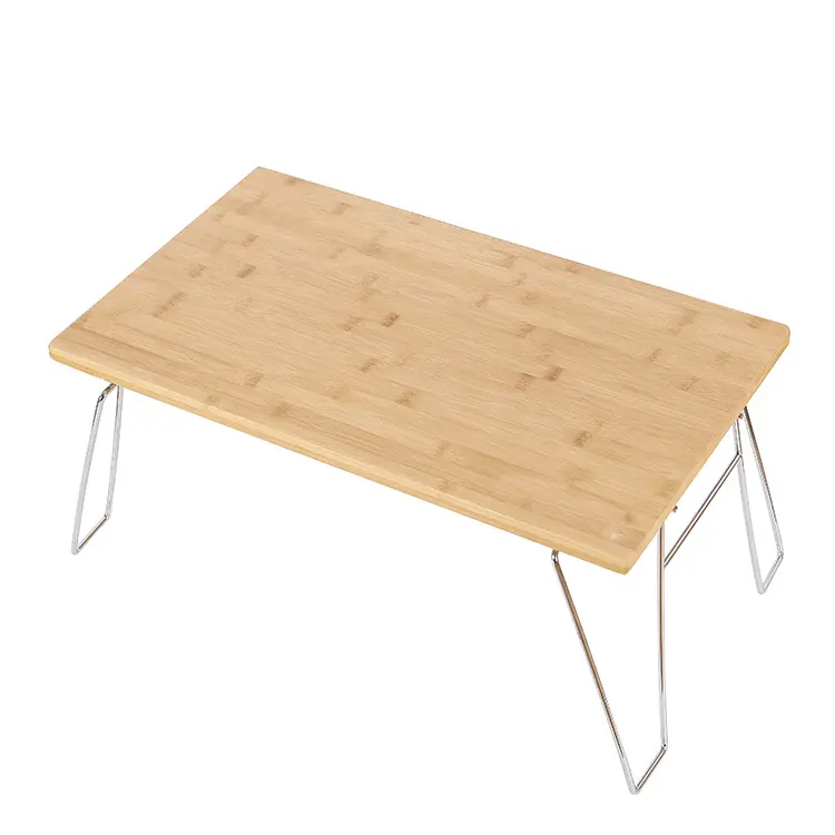Wholesale bamboo camping picnic table foldable camping gear small bamboo low table with steel leg
