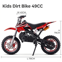 Mini moto tout-terrain 49cc 2 temps pas chère pour enfants, moto à essence, mini motocross rouge orange pour enfants