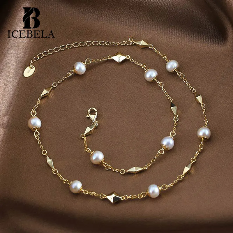 ICEBELA 925 plata esterlina múltiples perlas de agua dulce collares chapados en oro mujeres joyería fina collares elegantes para niñas