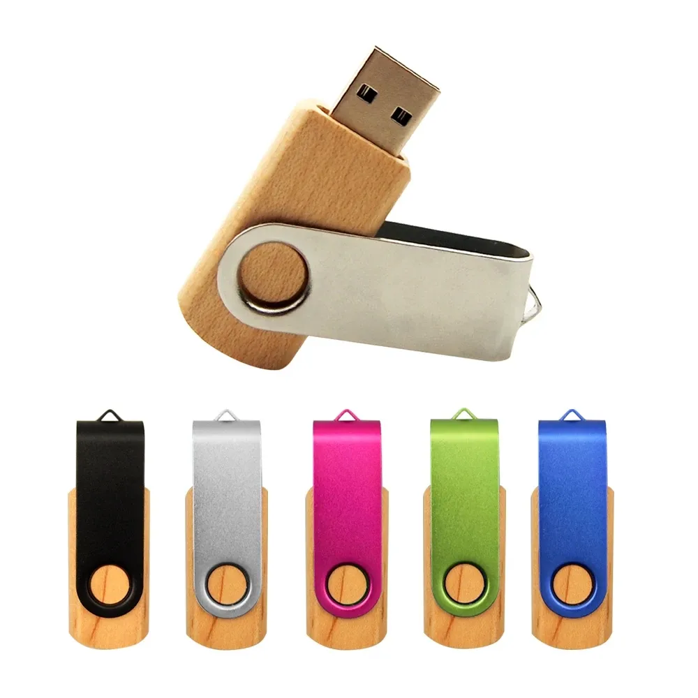 Xoay bằng gỗ USB Flash Drive biểu tượng tùy chỉnh 32GB 64GB 3.0 Memory Stick 16GB 8GB 4GB 2GB 1GB 2.0 Pen Drive khuyến mại kim loại 512Mb
