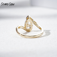 Anillo Solitario Starsgem de 2 Quilates, Oro Sólido de 10K, Corte Pera D VVS2, Diamante Cultivado en Laboratorio con Certificado IGI, Anillo de Compromiso