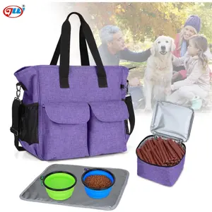 Borsa da viaggio per animali domestici borsa da viaggio per cani inclusa 2 ciotole pieghevoli in Silicone, portavivande, tovaglietta resistente all'acqua