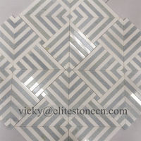 Mosaïque décorative en marbre bleu et blanc naturel, nouveau motif, découpe au jet d'eau, en fibre de verre