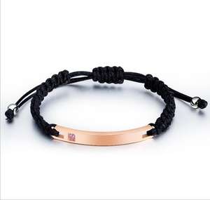 Bracelet personnalisé avec logo gravé en plaque métallique, corde ajustable, pour <span class=keywords><strong>couple</strong></span>, fait à la main, 2 pièces - Product Image 4