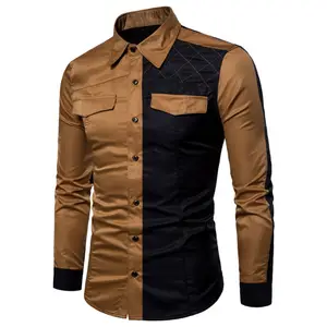 Customize Man's Long Sleeve Work Shirts Patchwork Fashion Style Man Shirt