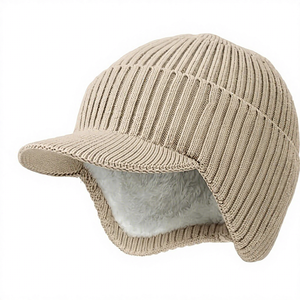 Unisex Earflap Knit Hat Solid Color Fleece Lined <b>Winter</b> <b>Cap</b> for Outdoor Wear Adult 56-58CM Casual Style - Product Image 1
