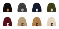 Bonnet en tricot côtelé noir à carreaux avec broderie 3D et revers, avec patch lettre C orange, pour un style décontracté et urbain